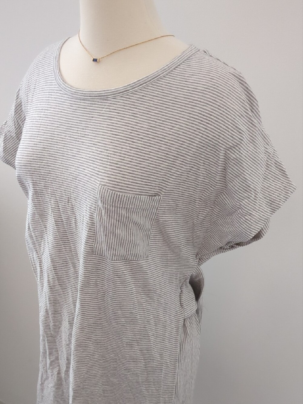 Gray and White Striped Tee Dress With Tie Waist And Back Cutout - Coastal - Picture 6 of 11